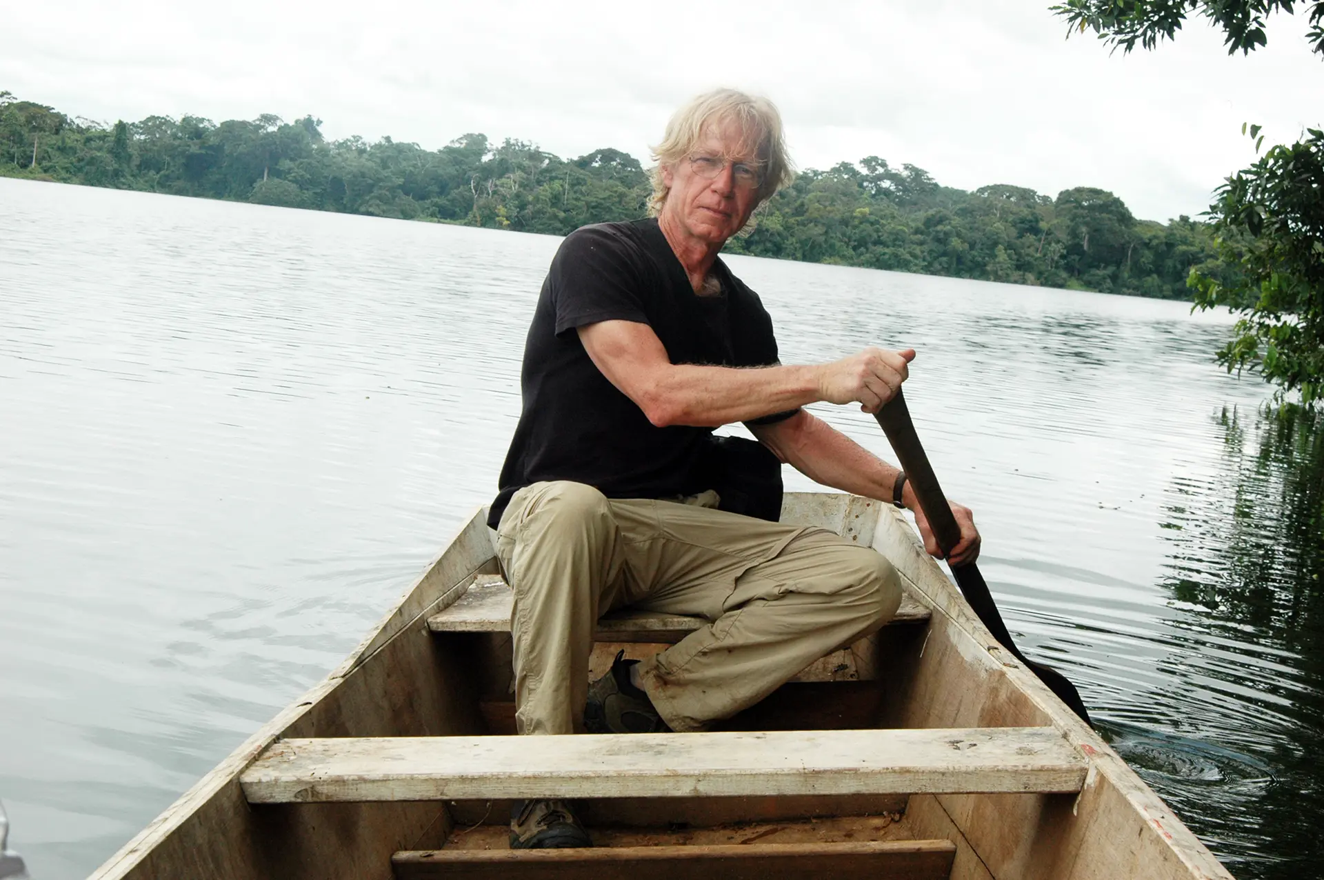 Vance Gellert on a canoe on the water.